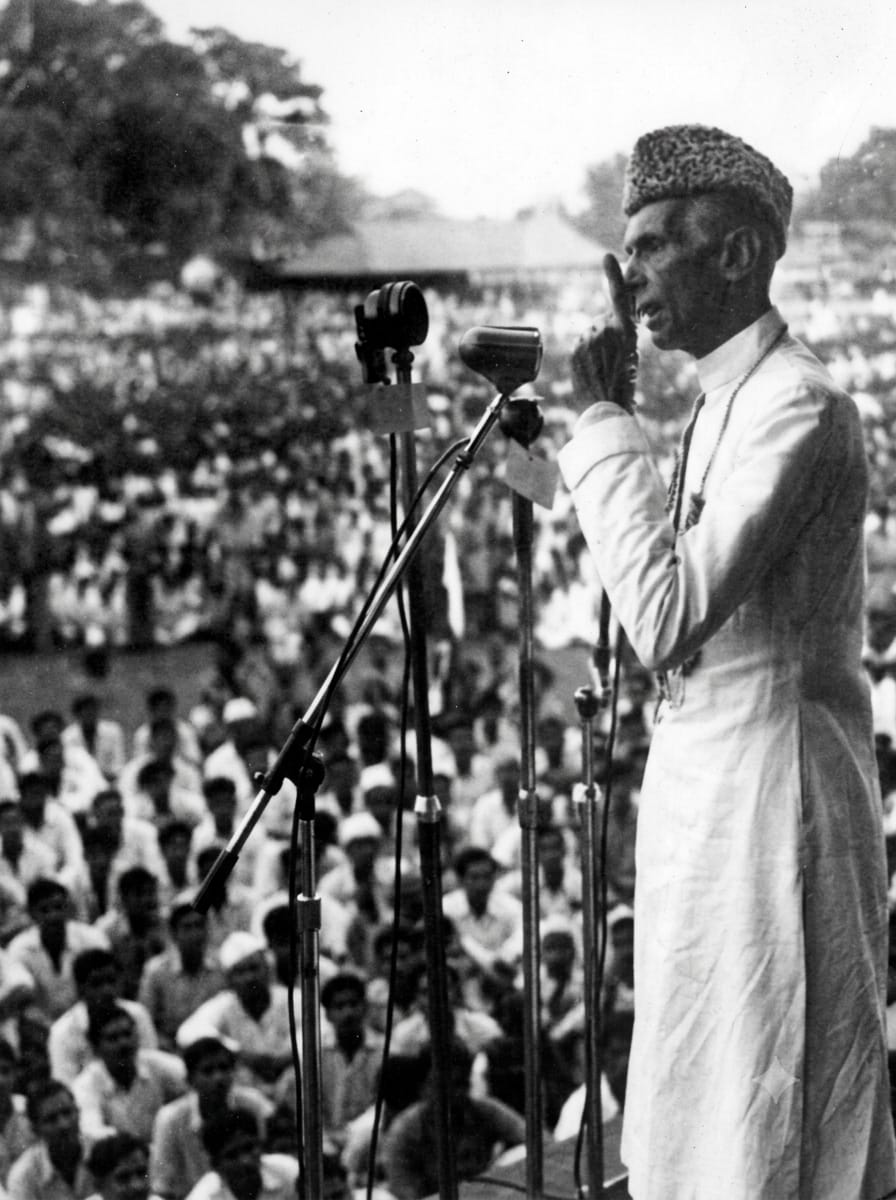Muhammad Ali Jinnah addressing a rally